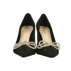 Tata Italia Décolleté in microfibra.. con fiocco tempestato di strass. Tacco alto 9cm Nero Outlet