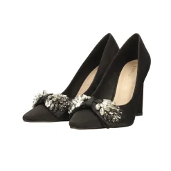 Tata Italia Décolleté in satin con fiocco luccicante sulla punta. Tacco triangolare alto 10.5cm Nero Outlet