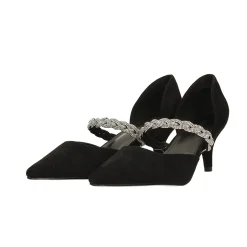 Tata Italia Décolleté scamosciate aperte ai lati con cinturino centrale con strass. Tacco alto 6cm Nero Outlet