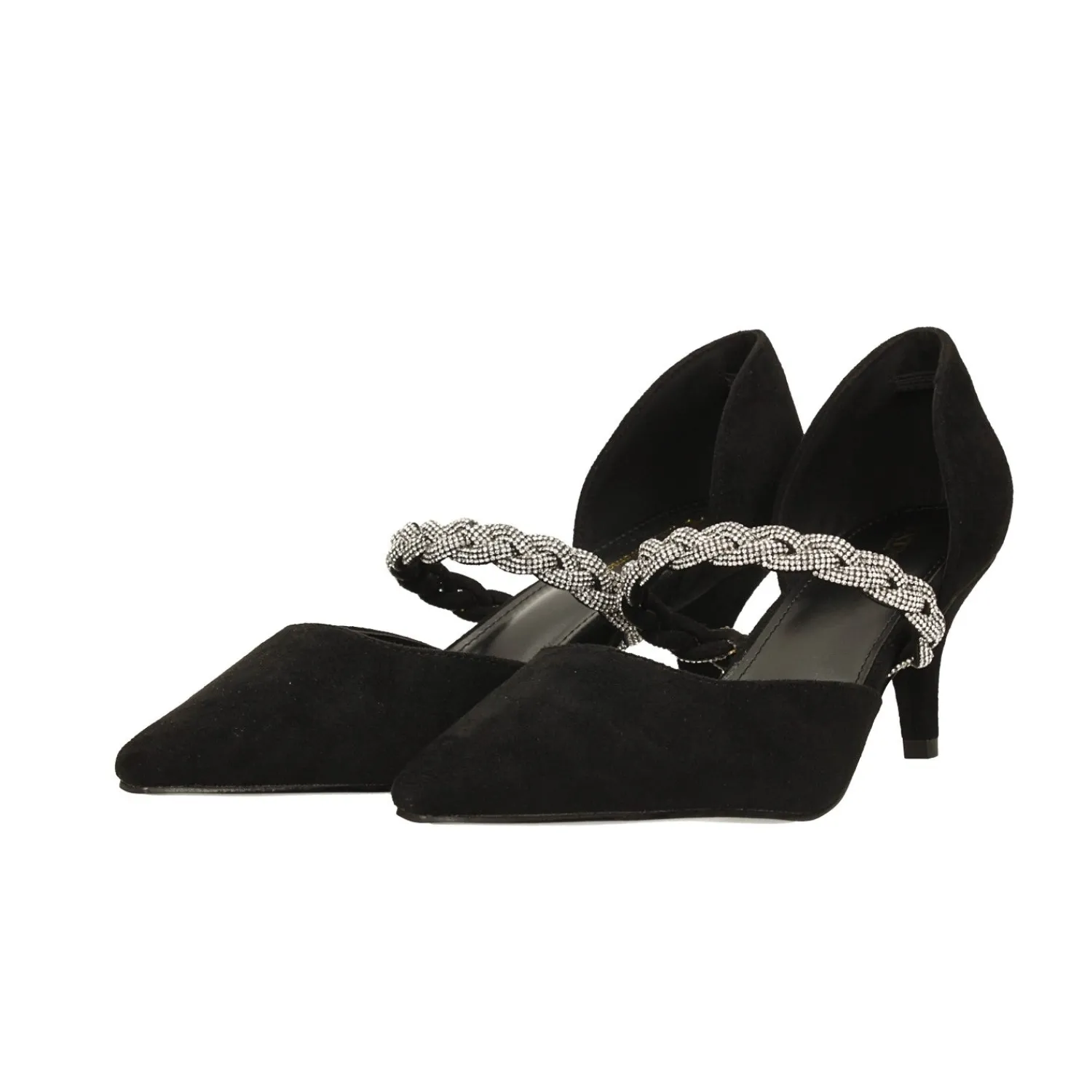 Tata Italia Décolleté scamosciate aperte ai lati con cinturino centrale con strass. Tacco alto 6cm Nero Outlet