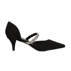 Tata Italia Décolleté scamosciate aperte ai lati con cinturino centrale con strass. Tacco alto 6cm Nero Outlet