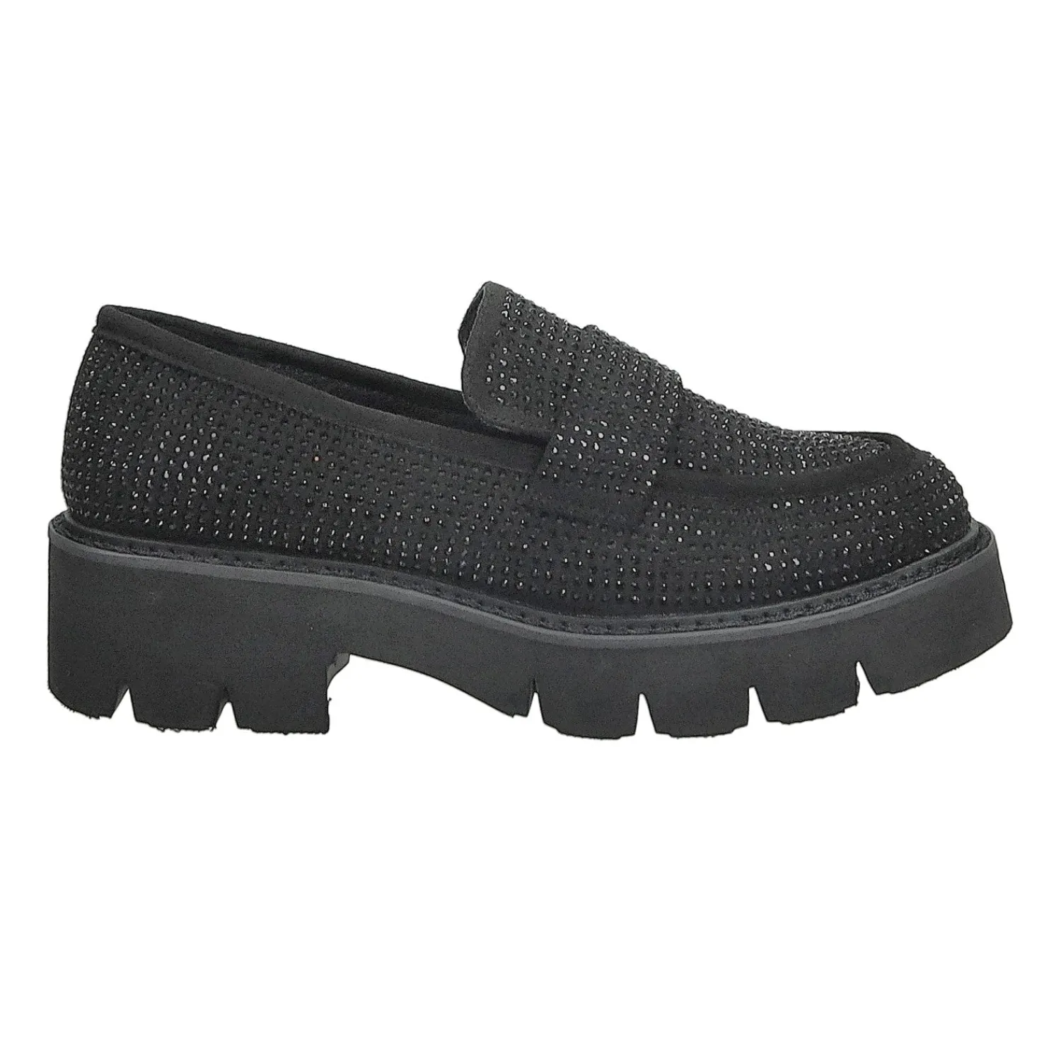 Tata Italia Mocassini con strass.Tacco alto 4cm Nero Hot