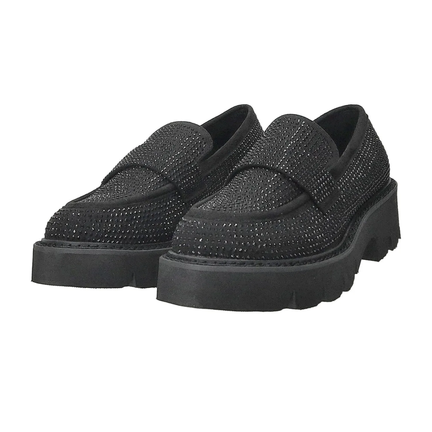 Tata Italia Mocassini con strass.Tacco alto 4cm Nero Hot