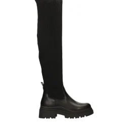 Tata Italia Stivali marroni con tomaia in tessuto elasticizzato. Tacco alto 5cm